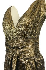 1960s Possible Christian Dior Gold Lame Back & Front Plunge Dress