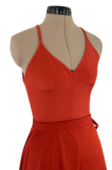 Original 1987 Danskins Deep Rust Coloured Stretch Jersey Bodysuit & Wrap Skirt
