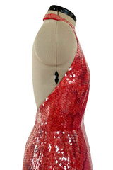 Documented 1974 Bill Blass Red Sequin & Snakeskin Print Ad Campaign Halter Dress