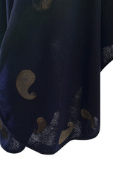 1970s Christian Dior Deep Blue Knit Poncho Cape w Leather Appliqué Work