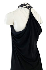 Fall 2005 Alexander McQueen Black Draped Silk Jersey Crepe Dress w Beaded Collar