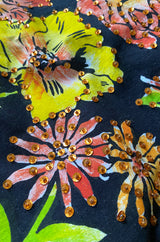 1960s Hand Painted Sequin Bright Floral Print Cotton Mexican Skirt