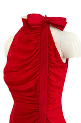 Documented Spring 1987 Valentino Haute Couture Red Silk Crepe Dress w Bow Details