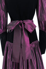 Fall 1982 Yves Saint Laurent Iridescent Purple Silk Taffeta Gigot Sleeve Dress