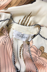 1960s Jean Varon Slit Front Empire Waist Art Deco Print Dress