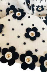 Extraordinary 1970s Adolfo Ivory Felt Wrap Skirt w Gold Filigree Studs & 3D Flower Detailing
