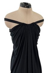 Easy to Wear 1970s Yuki Couture On or Off Shoulder Black Silk Jersey Draped Dress