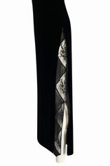 1980s Unlabeled Chanel Haute Couture Black Velvet Tabard w Silk Chiffon & Lace Under Skirt