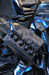 Fall 2017 Yves Saint Laurent Blue Patent Leather Ruffled Runway Dress