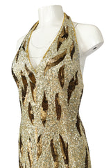 1970s Jean Louis Scherrer Gold & Copper Densely Sequinned Flame Dress