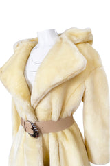 Incredible 1980s Thierry Mugler Cinched Waist Faux Fur Hooded Coat