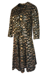 1960s Nina Ricci Metallic Gold Silver Silk Brocade Dress & Jacket Suit Set