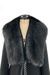 Incredible Fall 2006 Alexander McQueen Black Cashmere Coat w Detachable Fur Collar