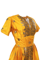 1953 Traina-Norell Metallic Gold Thread Hand Embroidered Couture Dress