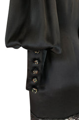 c.1988 Emanuel Ungaro Black Sequin Lace & Silk Satin Dress