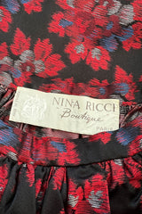 Prettiest 1970s Nina Ricci by Gerard Pipart Deep Red Floral Pattern Silk Skirt w Pockets