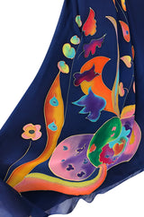 c.1972 Unlabeled Karl Lagerfeld Chloe Hand Painted Halter Dress & Scarf