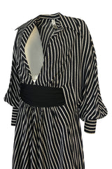 1980s Bernard Perris Black and White Kimono Plunging Caftan Dress