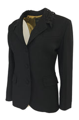 1990s Jean Paul Gaultier Femme Black Jacket w Lace Fleur-de-Lis Collar