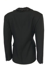 1990s Jean Paul Gaultier Femme Black Jacket w Lace Fleur-de-Lis Collar
