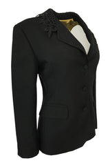 1990s Jean Paul Gaultier Femme Black Jacket w Lace Fleur-de-Lis Collar