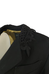 1990s Jean Paul Gaultier Femme Black Jacket w Lace Fleur-de-Lis Collar