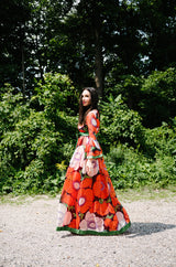 1970s Mollie Parnis Huge Floral Print Silk Organza Dress