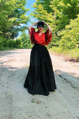 1981 Yves Saint Laurent Embroidered Silk Taffeta Full Maxi Skirt