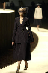 Spring 2000 Chanel Haute Couture Black Silk Taffeta Sculpted Jacket & Tapered Pant Suit Set