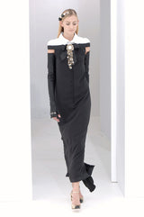 Superb Fall 2006 Chanel by Karl Lagerfeld Haute Couture Black Runway Dress w Shoulder Detailing