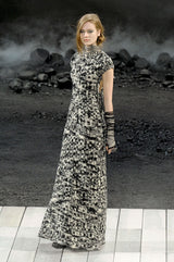 Runway Fall 2011 Chanel by Karl Lagerfeld Black & Ivory Knit Dress w Fringed Open Back