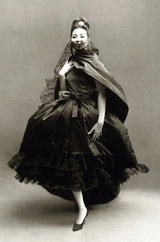 Important Fall 1959 Christian Dior by YSL Couture Black Silk Tafetta & Chantilly Lace Dress w Pouf Sleeves