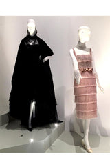 Important Fall 1959 Christian Dior by YSL Couture Black Silk Tafetta & Chantilly Lace Dress w Pouf Sleeves