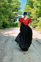 1981 Yves Saint Laurent Embroidered Silk Taffeta Full Maxi Skirt