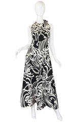 1970s Graphic Geoffrey Beene Silk Backless Dress