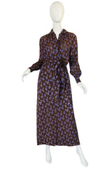 1970s Givenchy Purple & Chocolate Silk Applique Dress