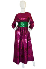 1960s Oscar de la Renta Metallic Dot Dress with Green Sash