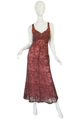 1997 Valentino Dusky Pink Beaded Net & Applique Dress