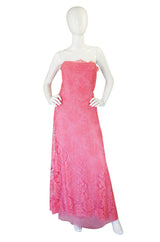1960s Stavropoulos Couture Lace & Silk Pink Strapless Dress