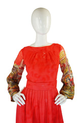 1970s Roger Freres Scenic Print Dress