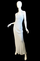 1970s Bias Cut Silk Striped Bill Blass Maxi