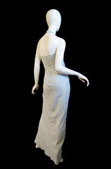 1970s Bias Cut Silk Striped Bill Blass Maxi