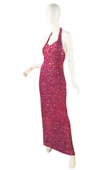 1970s Pink Sequin Custom Halston Gown