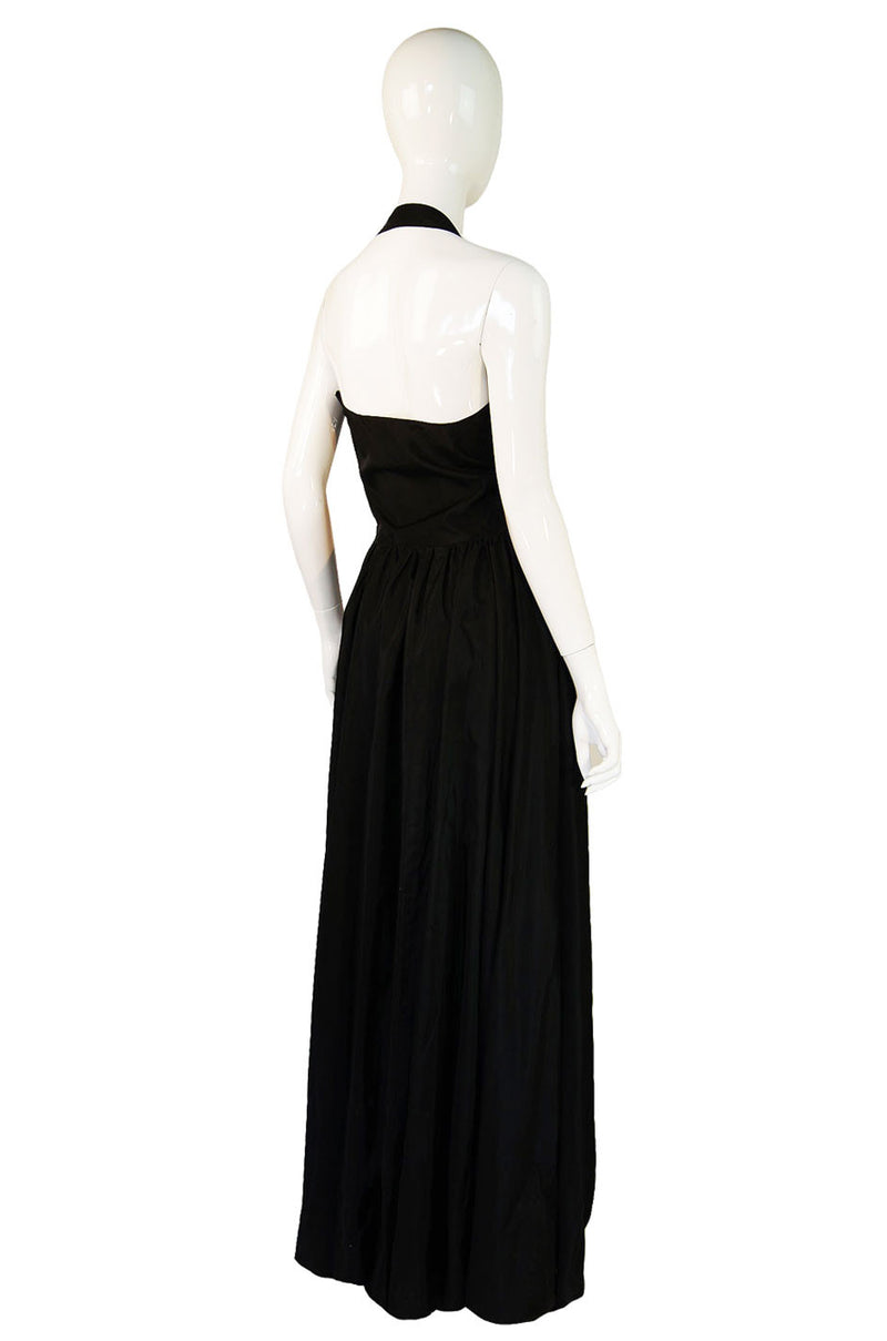 1940s Black Silk Taffeta Halter Gown