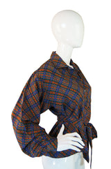 1970s YSL Silk Checked Top With Tie