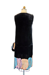 1920s Silk Velvet Sequin Hem Dress