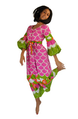 1960s Pink & Green Printed Maxi Dress