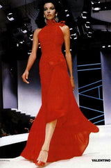 Documented Spring 1987 Valentino Haute Couture Red Silk Crepe Dress w Bow Details