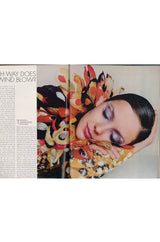 Famous 1971 Bill Blass Vogue Featured Yellow Chenille & Silk Maxi Dress w Elaborate Feather Collar