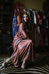 Iconic c.1972-73 Missoni Floral Print Metallic Lurex Caftan Dress